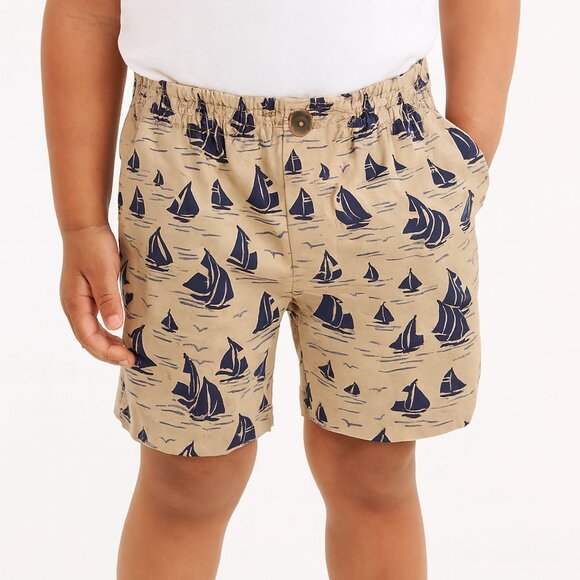 NWT Janie and Jack Sailboat Print Twill Short Tan Size 6-12 Months - Picture 1 of 3
